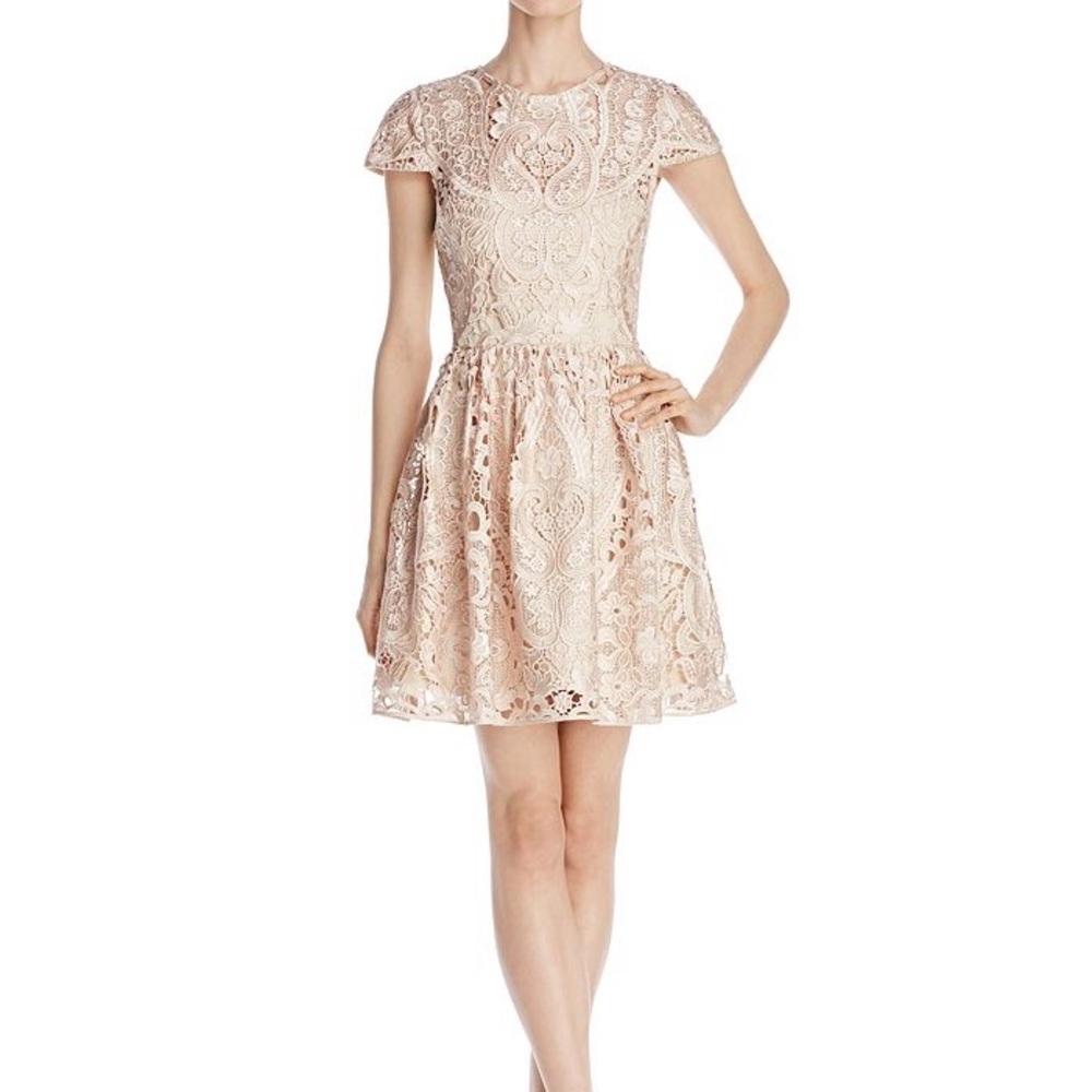 Alice + Olivia Gracia Cap-Sleeve Lace Dress